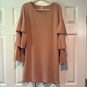 L Love Ribbed Tiered-Bell Sleeve Dress
